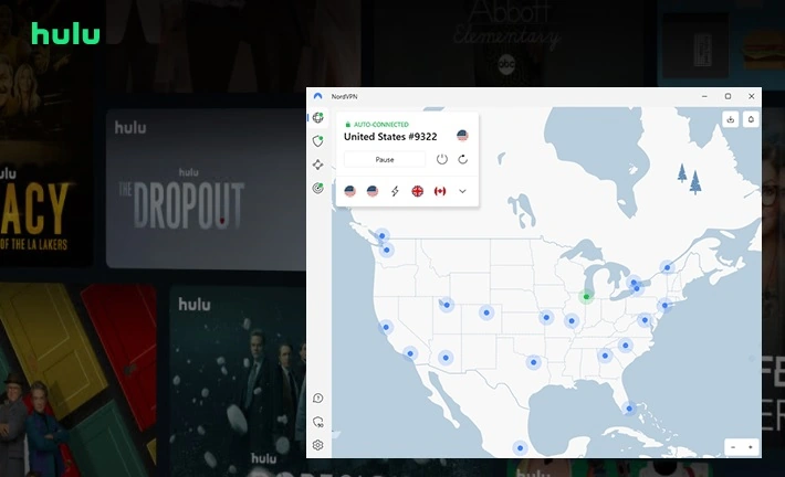 Screenshot of Hulu with NordVPN over it
