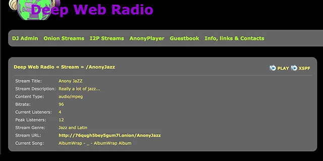 Capture d'écran du site Deep Web Radio