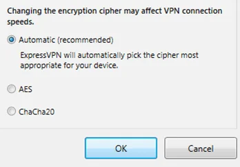 Screenshot of ExpressVPN, Lightway encryption