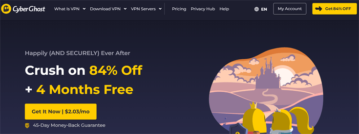 A screenshot of the CyberGhost homepage.
