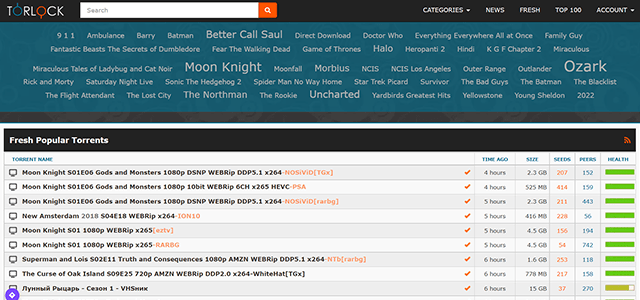 Homepage of the torrent website TorLock