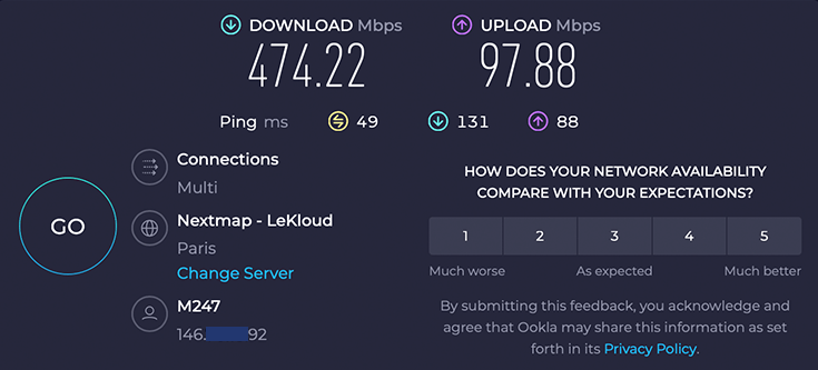 Surfshark connected to a multi hop connection with a server in Paris and London