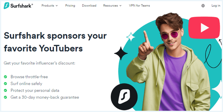 Surfshark page with information on Surfshark YouTube discount